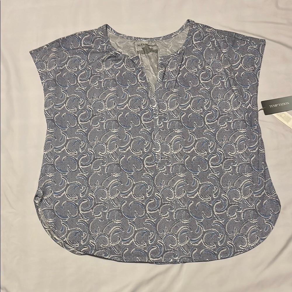 Nottibianche Gray Cap Sleeve Blouse with Mandarin Collar